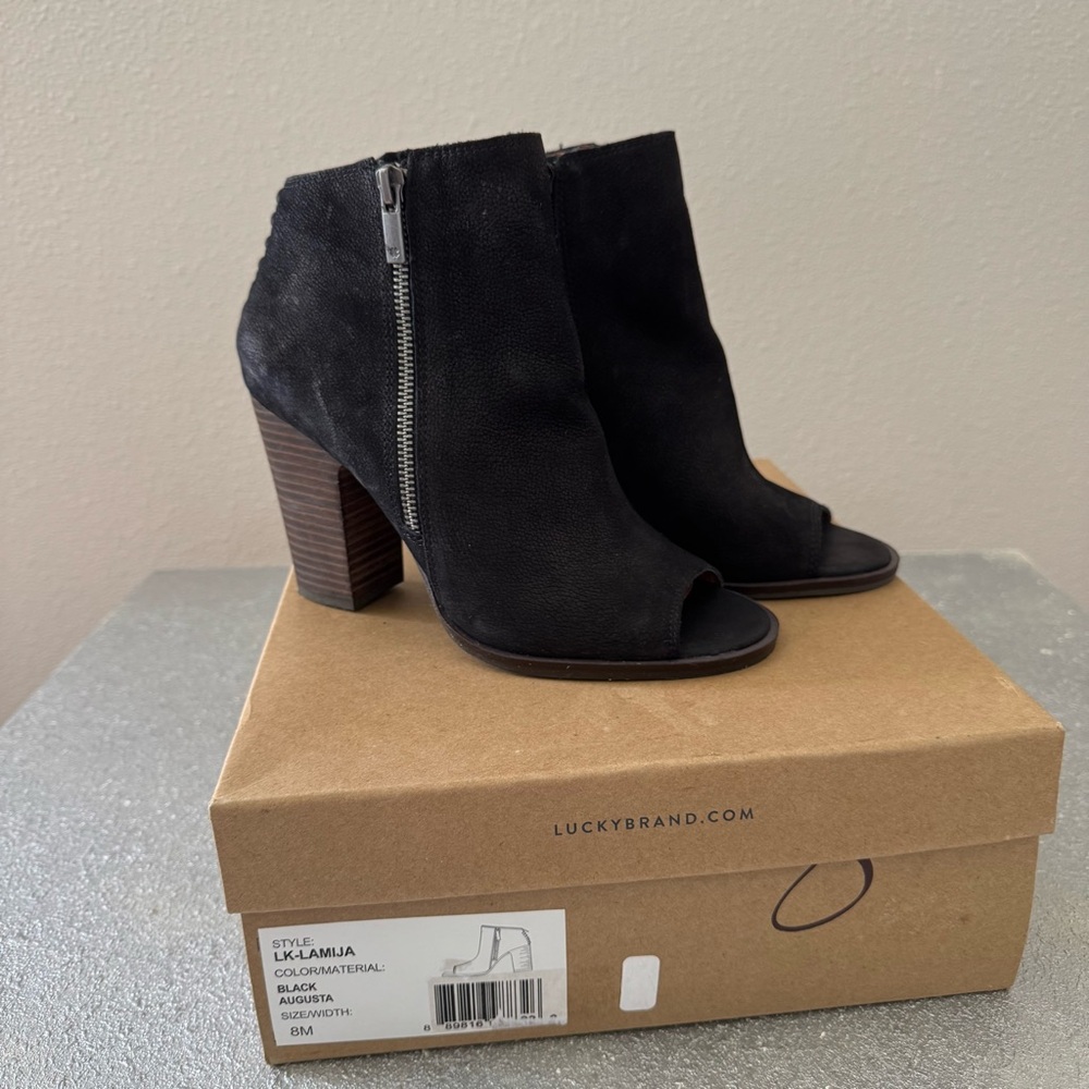Lucky Brand Black Suede Heeled Ankle Boots